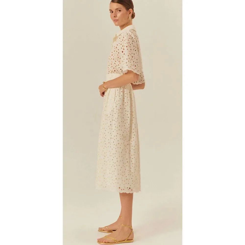 NWT EXQUISE Paisley Cotton Midi Skirt - Ecru - Ecru, US 2, $235 B42